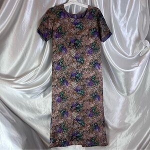 Vintage Water Color Floral Shortsleeve Shift Dress